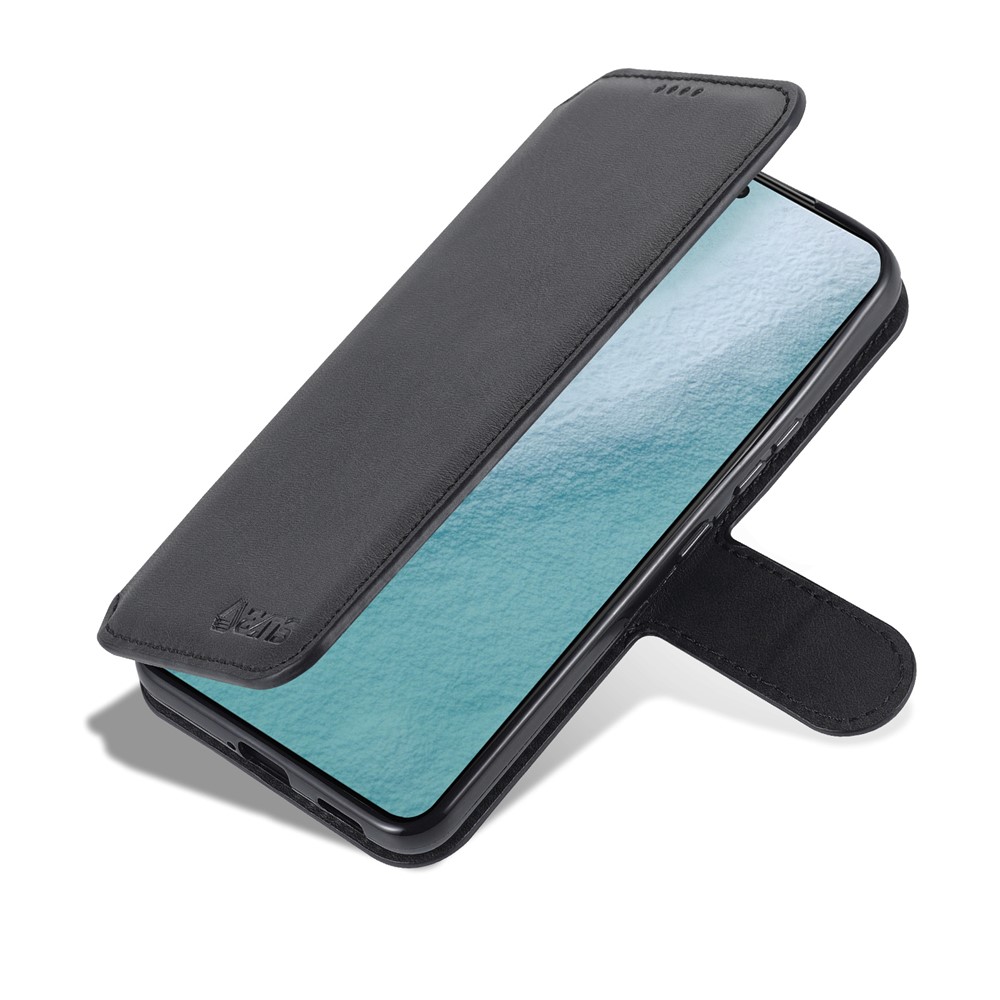 AZNS PU Leather Case Magnetic Clasp Wallet Shock Absorption Phone Cover with Foldable Stand for Samsung Galaxy S22+ 5G - Black-7