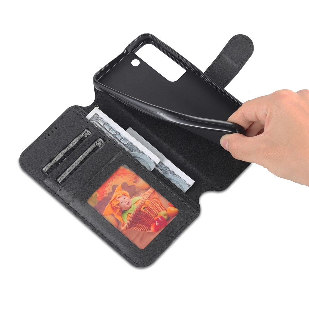AZNS PU Leather Case Magnetic Clasp Wallet Shock Absorption Phone Cover with Foldable Stand for Samsung Galaxy S22+ 5G - Black-9