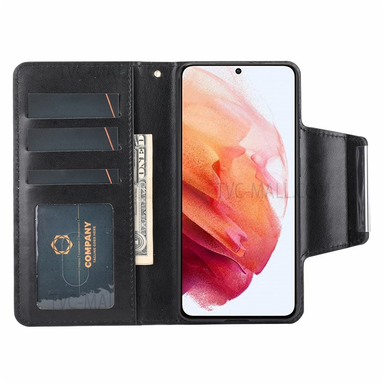 Leaf Imprint Glitter Flower Pattern Detachable Leather Wallet Case Phone Protective Cover for Samsung Galaxy S22 5G - Black-3