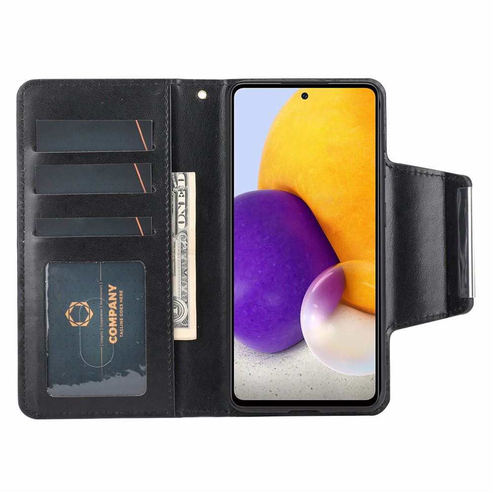 Ultra-thin PU Leather Phone Protective Cover Detachable Leaf Imprint Glitter Flower Design Case Shell with Wallet for Samsung Galaxy A73 5G - Black-3