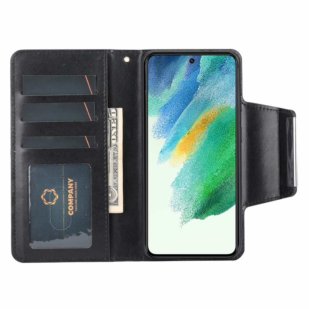 Fashion Leaf Imprint Glitter Flower Design Detachable Leather Wallet Case Anti-drop Cell Phone Cover for Samsung Galaxy S21 FE 5G - Black-3
