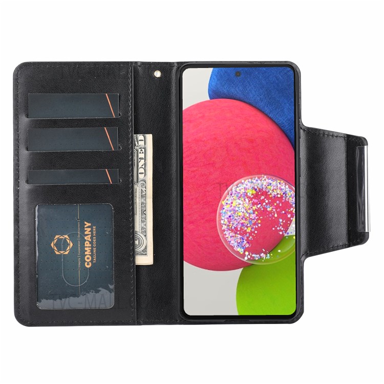 Leaf Imprint Glitter Flower Design Stylish Detachable Leather Wallet Case Magnetic Clasp Phone Shell for Samsung Galaxy A52 4G/A52 5G/A52s 5G - Black-3