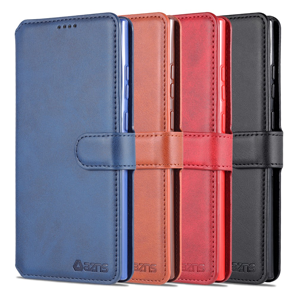 AZNS Anti-scratch PU Leather Case Magnetic Clasp Wallet Phone Cover with Foldable Stand for Samsung Galaxy S22 Ultra 5G - Black-11