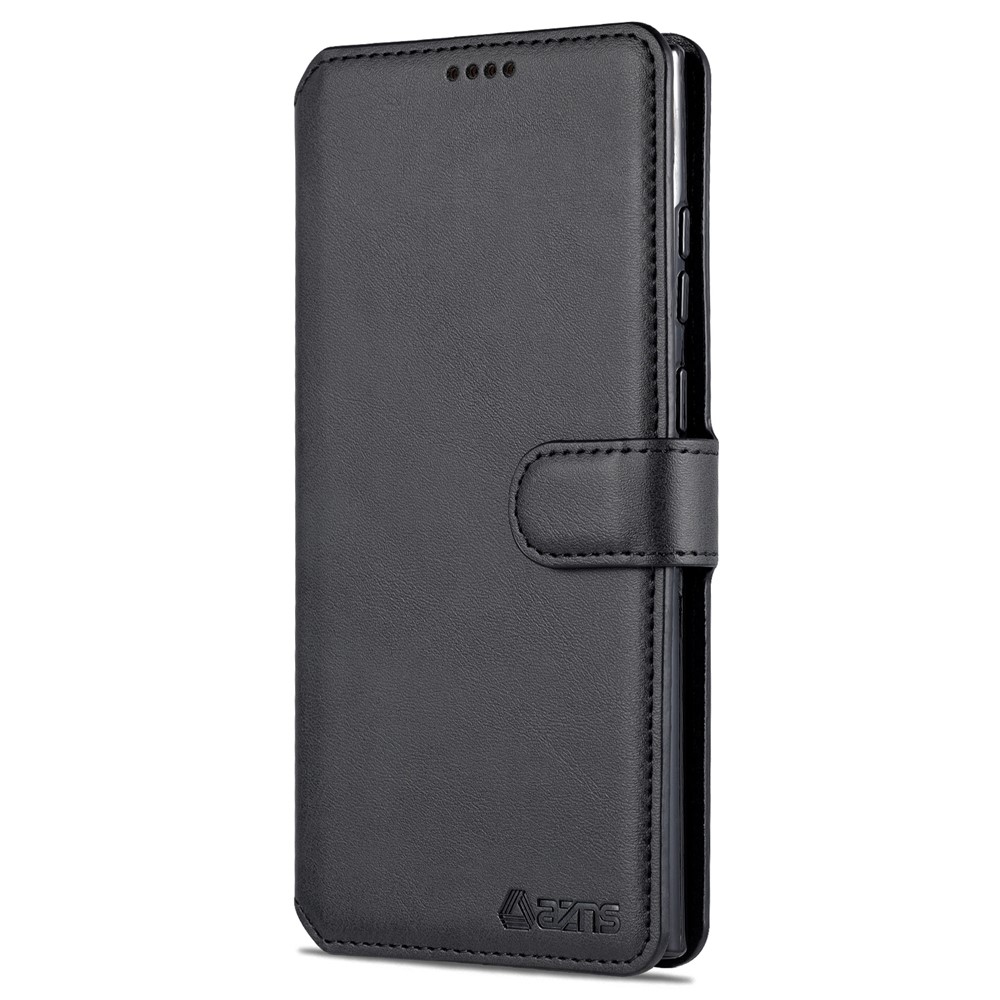 AZNS Anti-scratch PU Leather Case Magnetic Clasp Wallet Phone Cover with Foldable Stand for Samsung Galaxy S22 Ultra 5G - Black-2