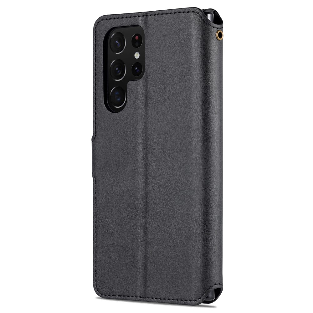 AZNS Anti-scratch PU Leather Case Magnetic Clasp Wallet Phone Cover with Foldable Stand for Samsung Galaxy S22 Ultra 5G - Black-3