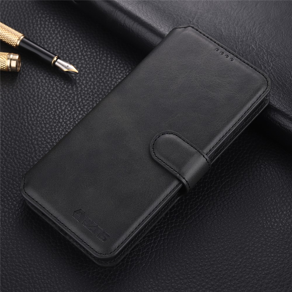 AZNS Anti-scratch PU Leather Case Magnetic Clasp Wallet Phone Cover with Foldable Stand for Samsung Galaxy S22 Ultra 5G - Black-6