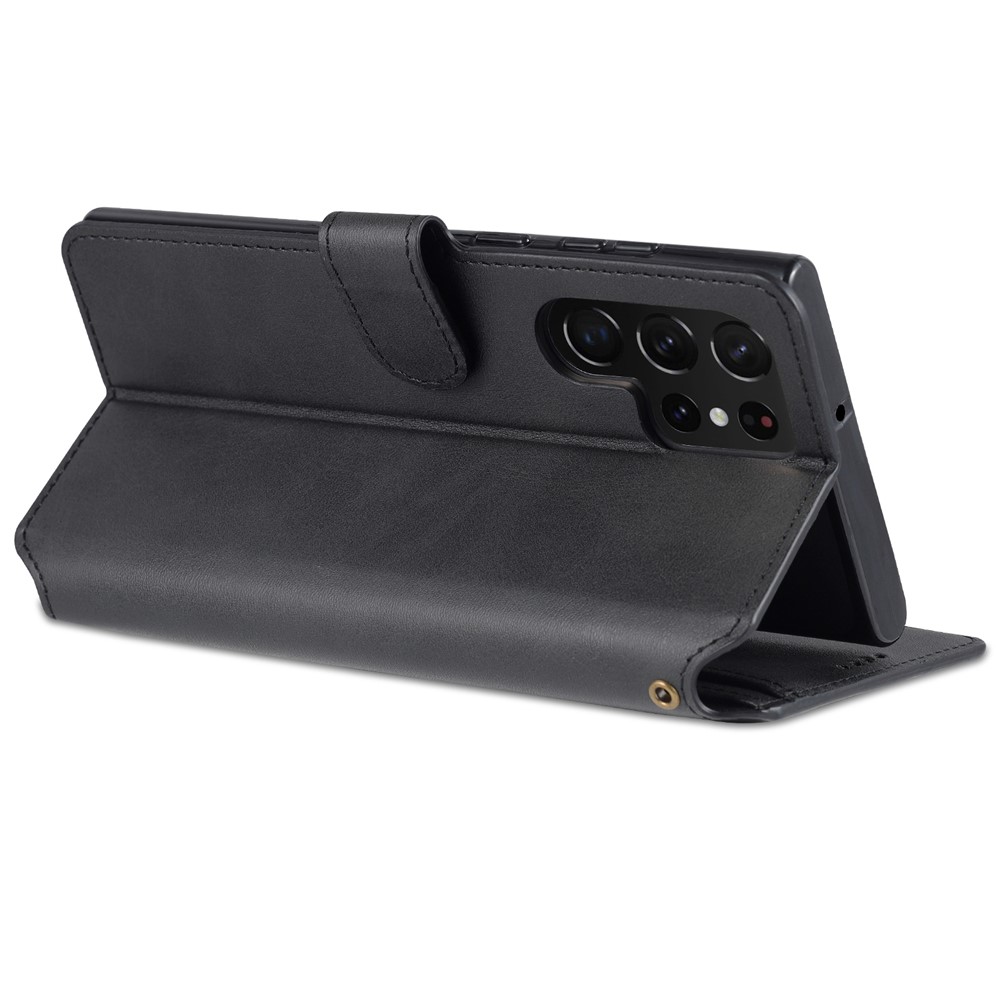 AZNS Anti-scratch PU Leather Case Magnetic Clasp Wallet Phone Cover with Foldable Stand for Samsung Galaxy S22 Ultra 5G - Black-8