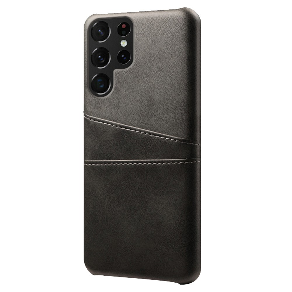For Samsung Galaxy S22 Ultra 5G Double Card Slots Phone Case Anti-scratch Ultra Slim PU Leather + Hard PC Cover - Black-2