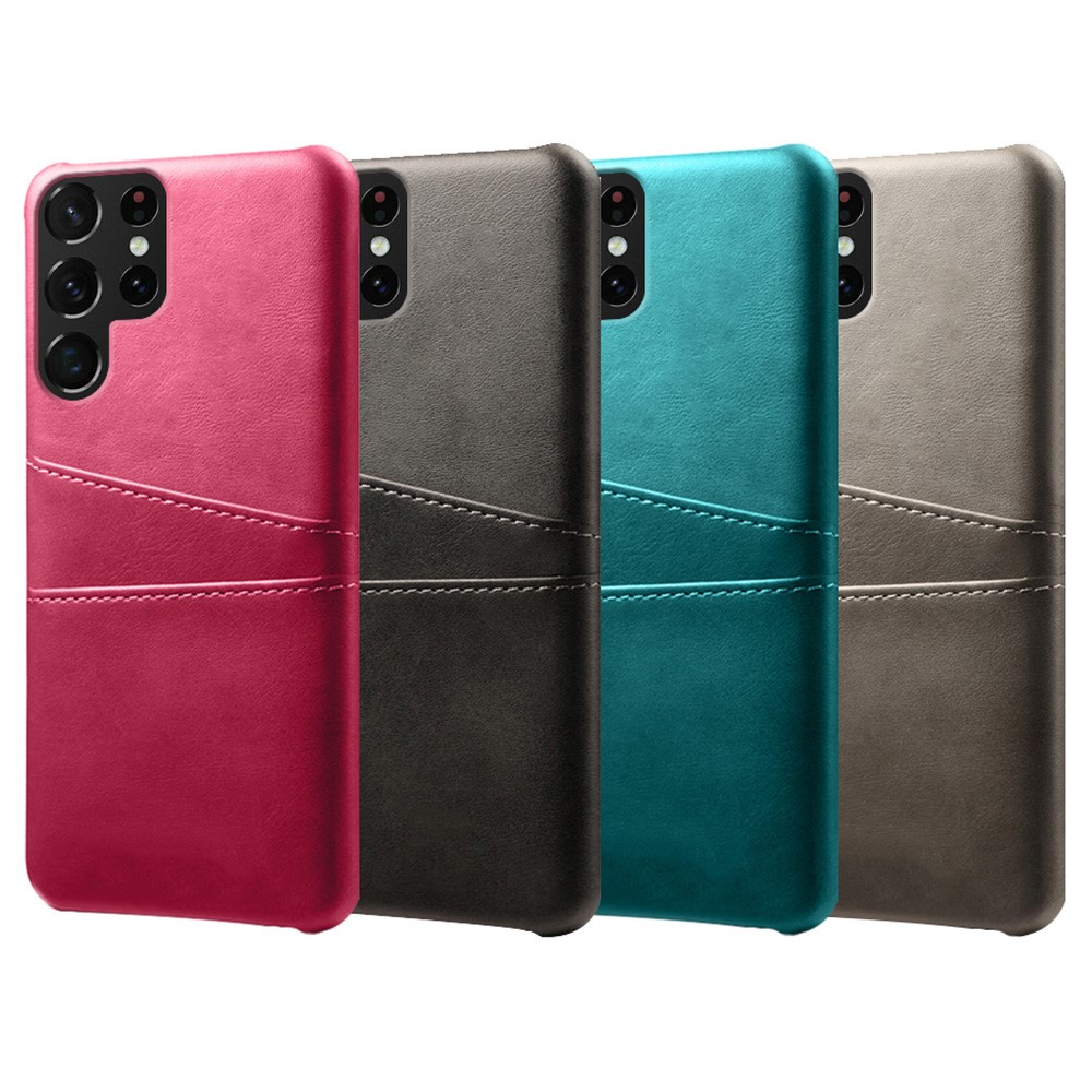 For Samsung Galaxy S22 Ultra 5G Double Card Slots Phone Case Anti-scratch Ultra Slim PU Leather + Hard PC Cover - Black-5
