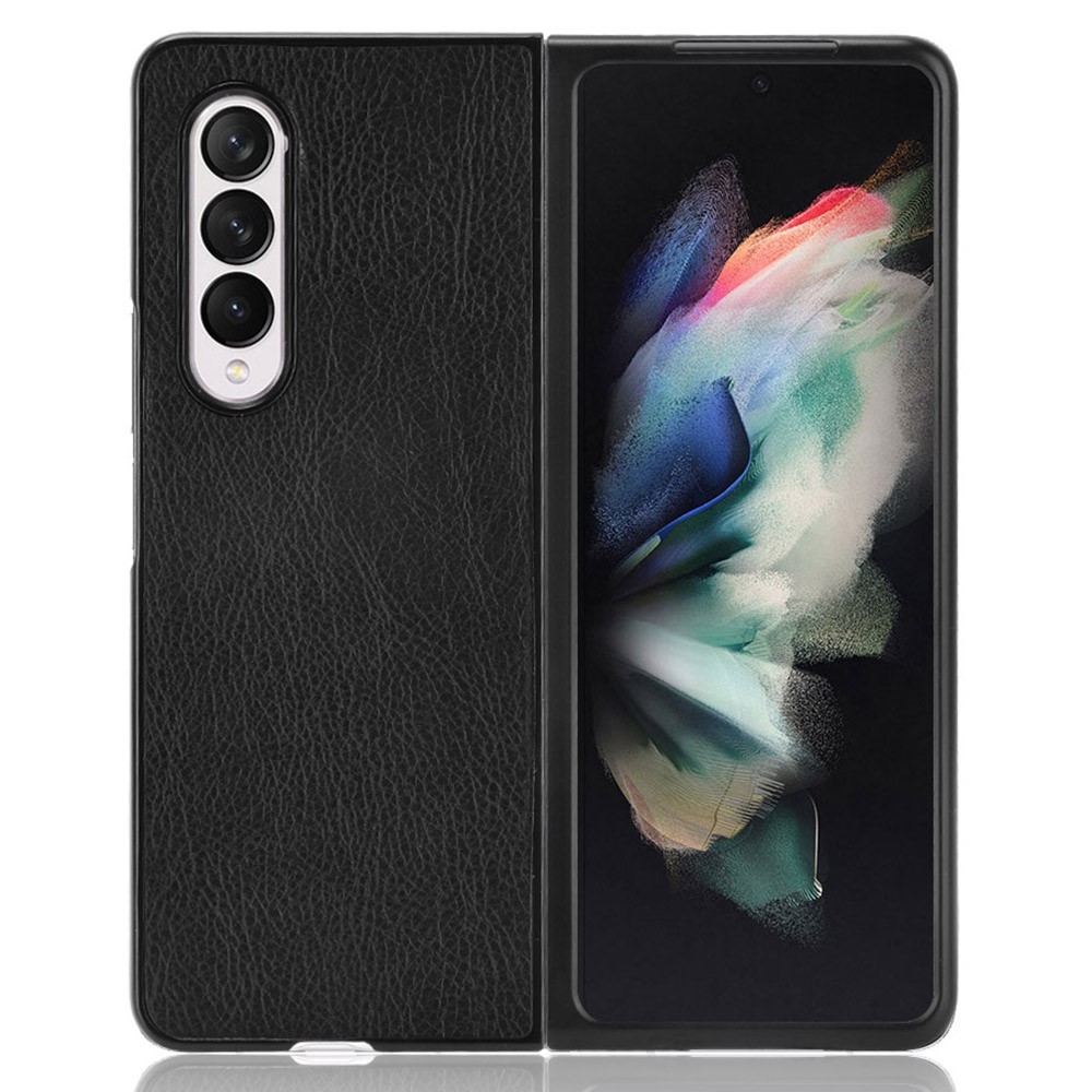 For Samsung Galaxy Z Fold3 5G Retro Texture Scratch-resistant Phone Case PU Leather Coated PC Cover - Black-1