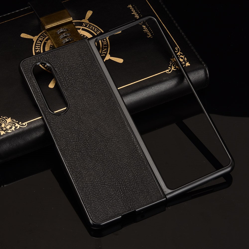For Samsung Galaxy Z Fold3 5G Retro Texture Scratch-resistant Phone Case PU Leather Coated PC Cover - Black-6