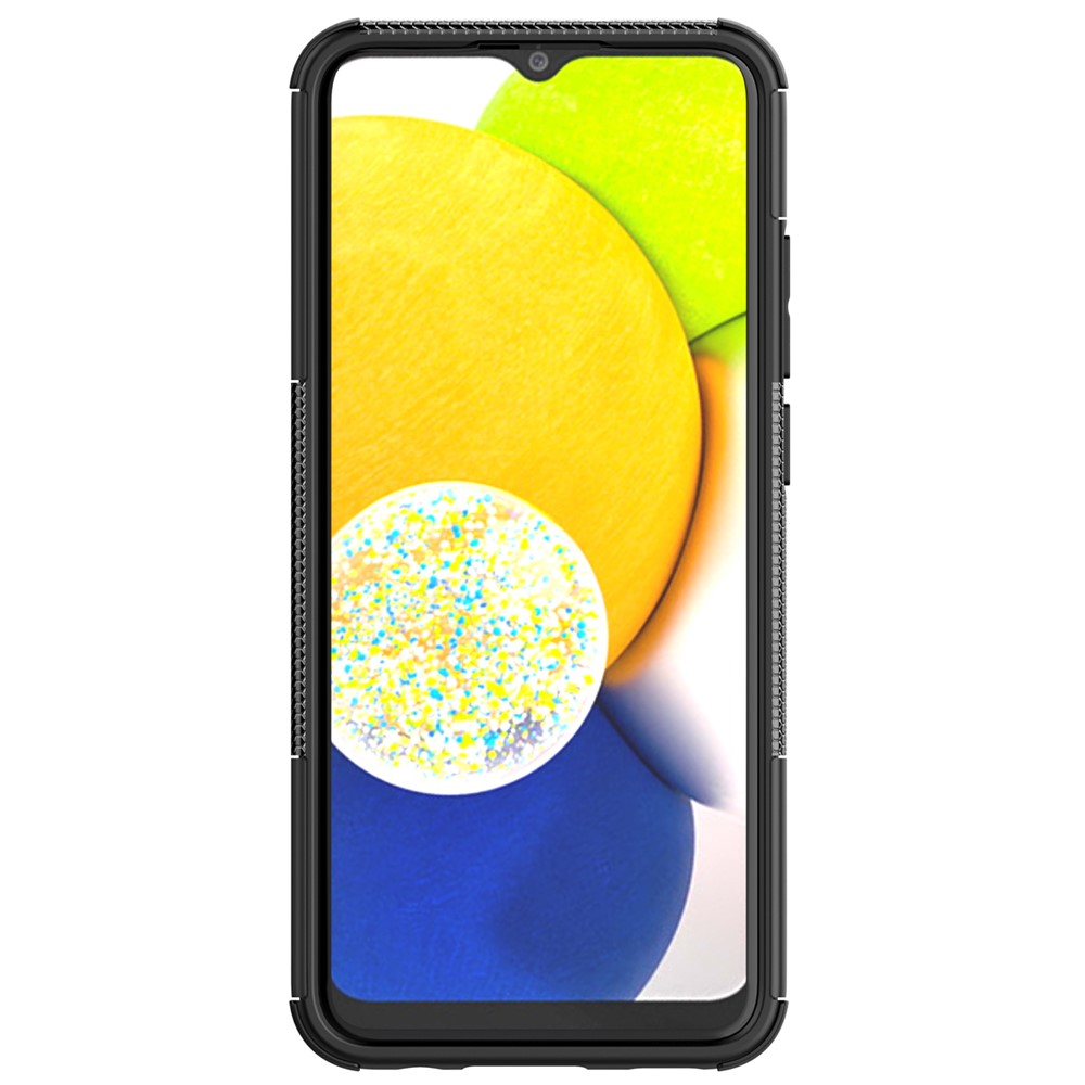 For Samsung Galaxy A03 (166.5 x 75.98 x 9.14mm) (EU Version) Kickstand Soft TPU + Hard PC Shockproof Fashion Tire Texture Protective Case - Black-2