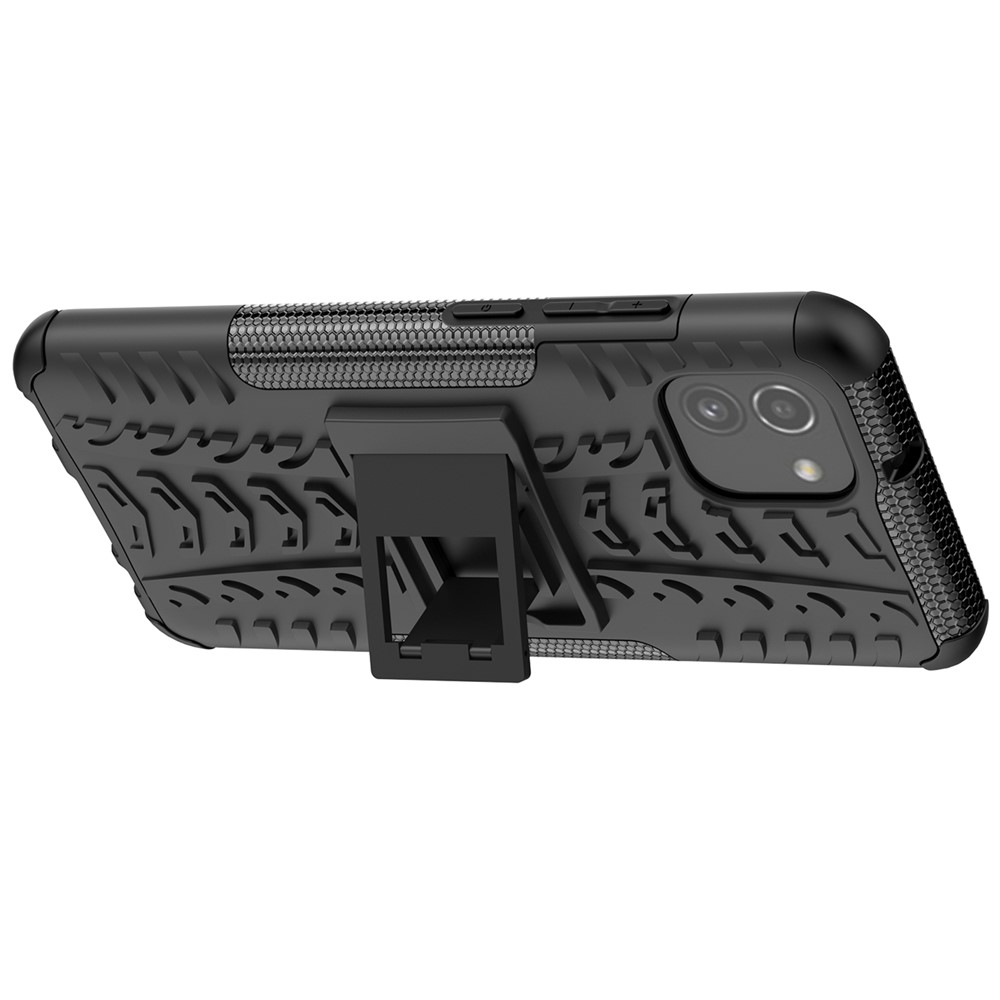 For Samsung Galaxy A03 (166.5 x 75.98 x 9.14mm) (EU Version) Kickstand Soft TPU + Hard PC Shockproof Fashion Tire Texture Protective Case - Black-4