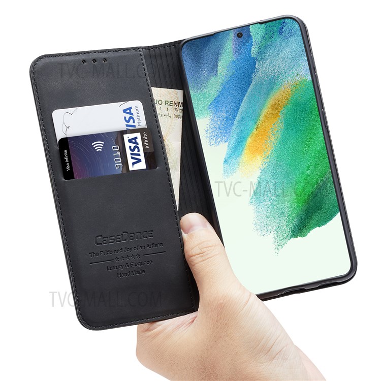 CASEDANCE Waltz 001 Series For Samsung Galaxy S21 FE 5G PU Leather Magnetic Auto Closing Phone Case Cover with Stand Wallet - Black-5