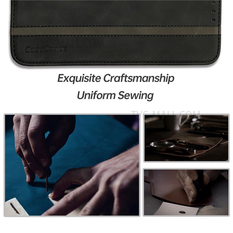 CASEDANCE Waltz 001 Series For Samsung Galaxy S21 FE 5G PU Leather Magnetic Auto Closing Phone Case Cover with Stand Wallet - Black-8