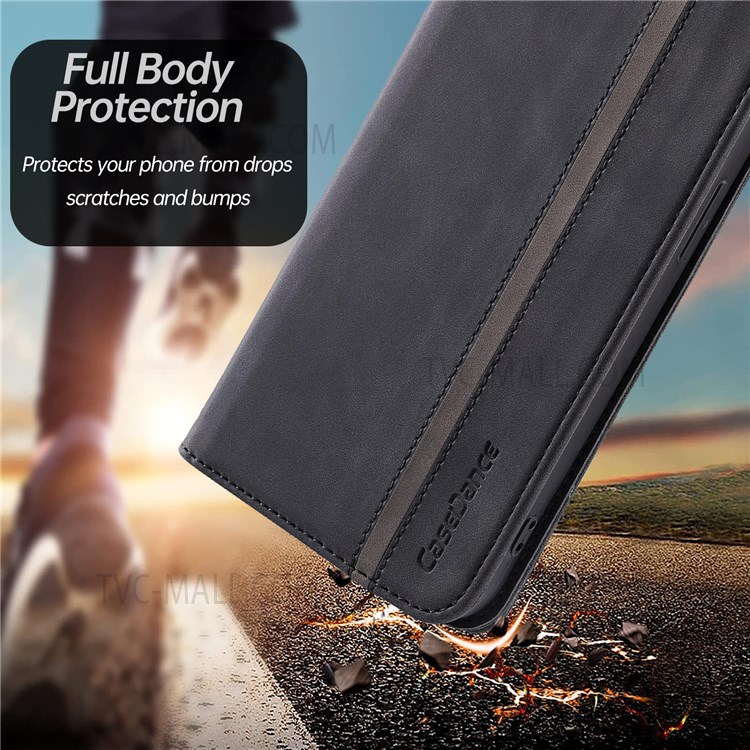CASEDANCE Waltz 001 Series For Samsung Galaxy S21 FE 5G PU Leather Magnetic Auto Closing Phone Case Cover with Stand Wallet - Black-9