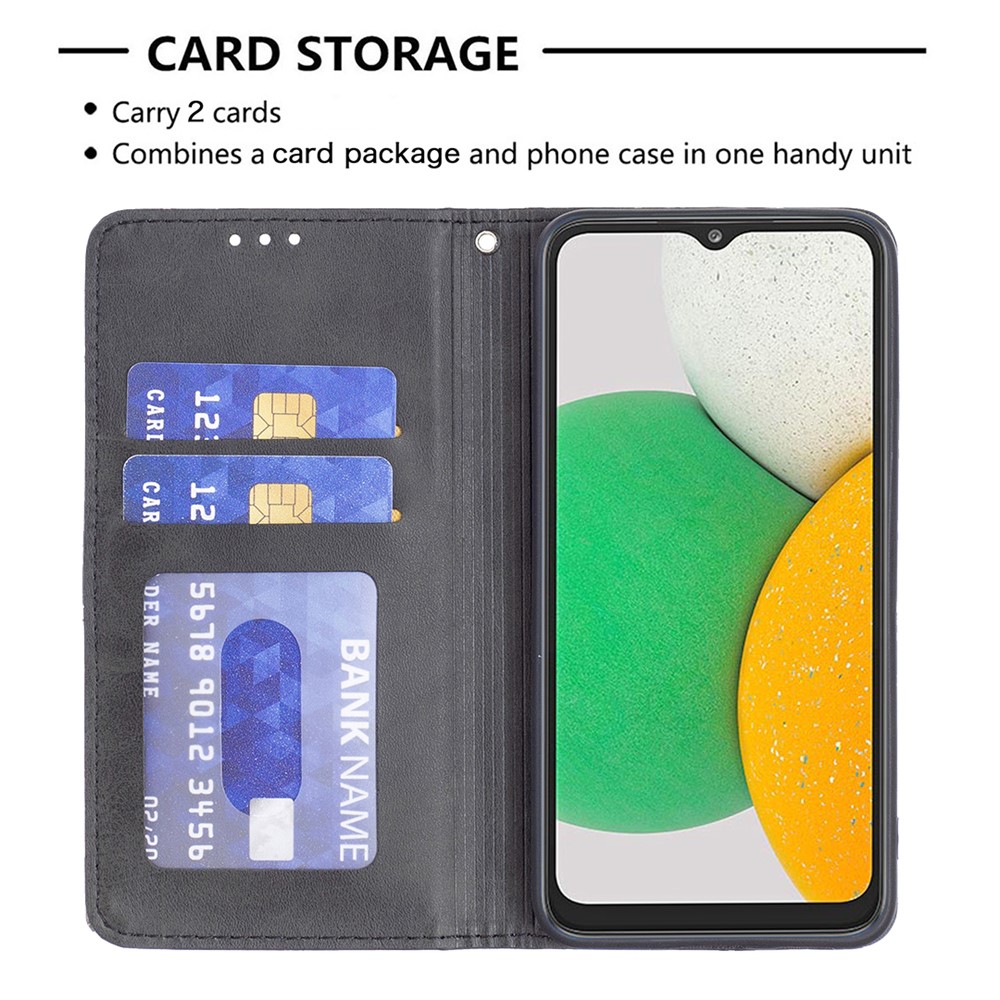 For Samsung Galaxy A03 Core Card Slots Design Rhombus-like Imprinted Magnetic Closure Leather Phone Case with Stand - Black-6