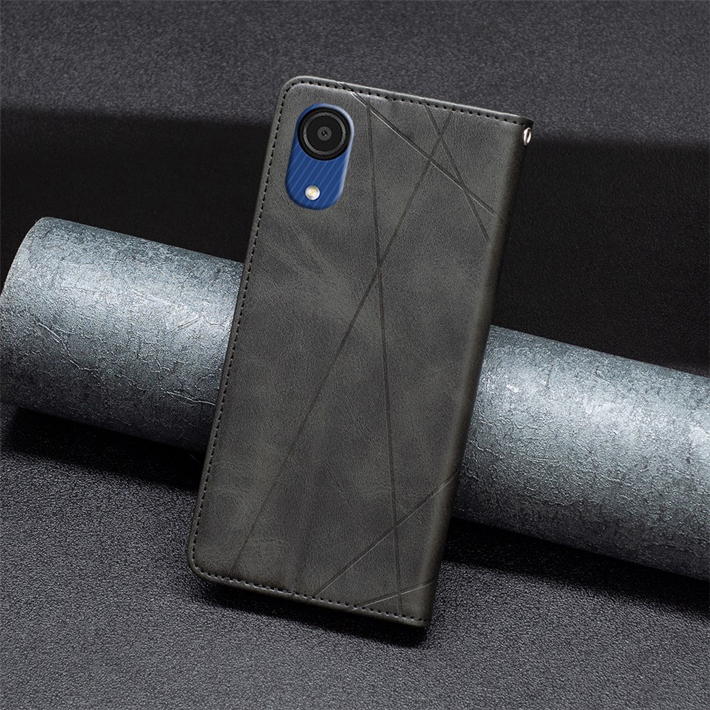 For Samsung Galaxy A03 Core Card Slots Design Rhombus-like Imprinted Magnetic Closure Leather Phone Case with Stand - Black-8