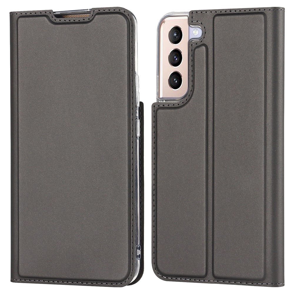 For Samsung Galaxy S22 5G Card Holder Design Full Protection PU Leather Protective Case with Stand Phone Shell - Grey-1
