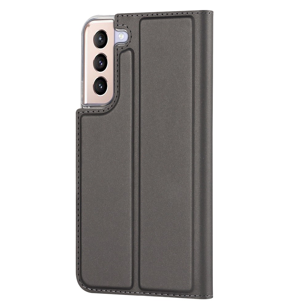 For Samsung Galaxy S22 5G Card Holder Design Full Protection PU Leather Protective Case with Stand Phone Shell - Grey-3