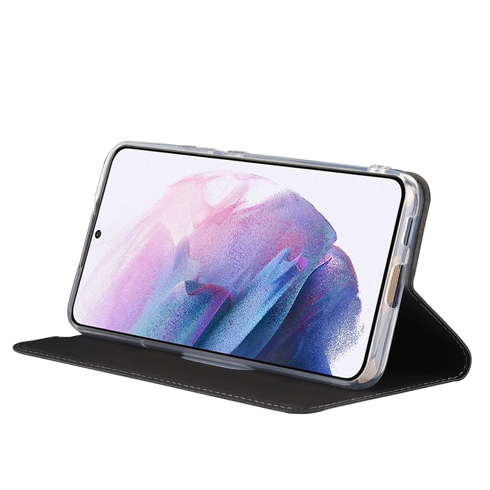 For Samsung Galaxy S22 5G Card Holder Design Full Protection PU Leather Protective Case with Stand Phone Shell - Grey-5