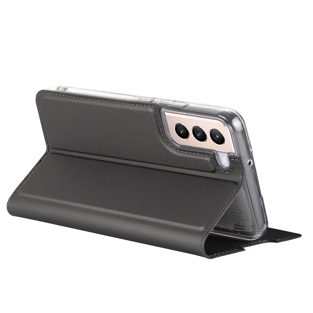 For Samsung Galaxy S22 5G Card Holder Design Full Protection PU Leather Protective Case with Stand Phone Shell - Grey-6