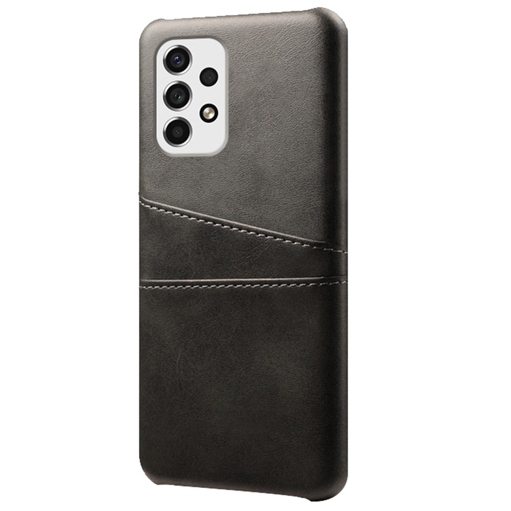 For Samsung Galaxy A53 5G Anti-scratch Card Holder Design PU Leather Coated Hard PC Double Protection Cover Cell Phone Case - Black-2