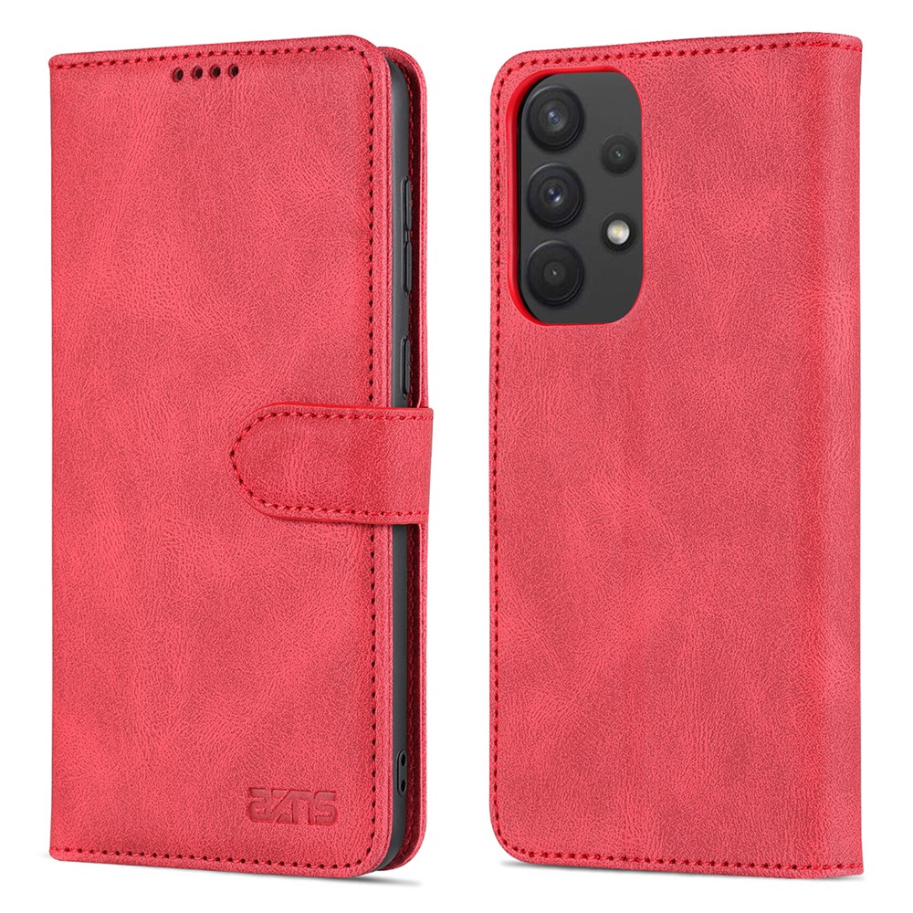 AZNS for Samsung Galaxy A33 5G Well-protected Scratch-resistant PU Leather Wallet Stand Phone Case Shell - Red-1