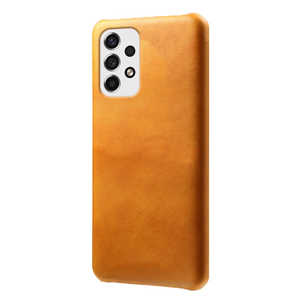 For Samsung Galaxy A53 5G Anti-drop Textured PU Leather Coated Hard PC Case Mobile Phone Cover - Orange-1