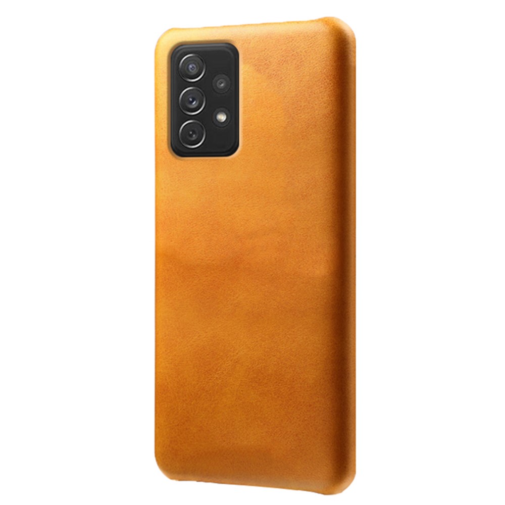 For Samsung Galaxy A73 5G Scratch-resistant Textured PU Leather Coated PC Phone Case Protector - Orange-1