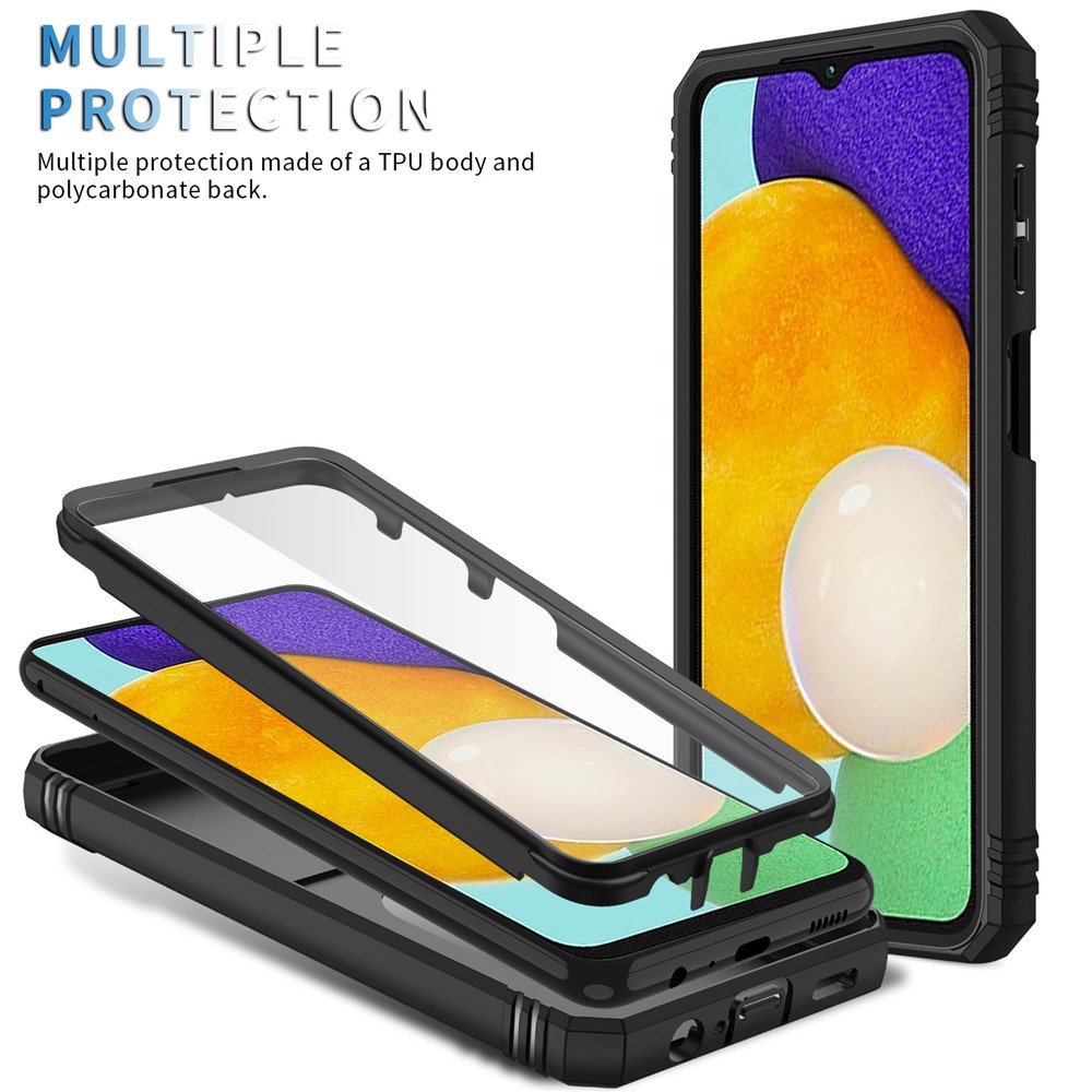 For Samsung Galaxy A13 5G Metal Ring Kickstand Military Grade Anti-drop PC + TPU Phone Case with Camera Lens Cover - Black/Black-9