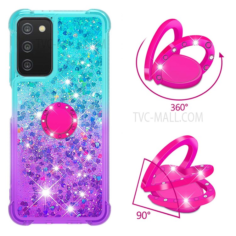 For Samsung Galaxy A03s (166.5 x 75.98 x 9.14mm) LE3-2 Series Well-protected Flowing Liquid Quicksand Gradient TPU Stylish Cover with Ring Kickstand - Sky Blue/Purple-3