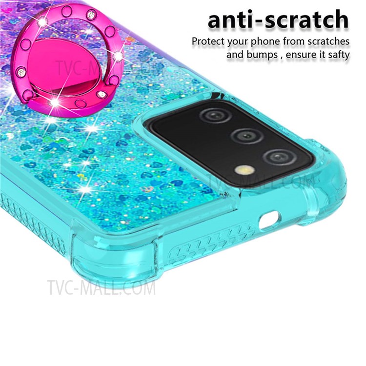 For Samsung Galaxy A03s (166.5 x 75.98 x 9.14mm) LE3-2 Series Well-protected Flowing Liquid Quicksand Gradient TPU Stylish Cover with Ring Kickstand - Sky Blue/Purple-4