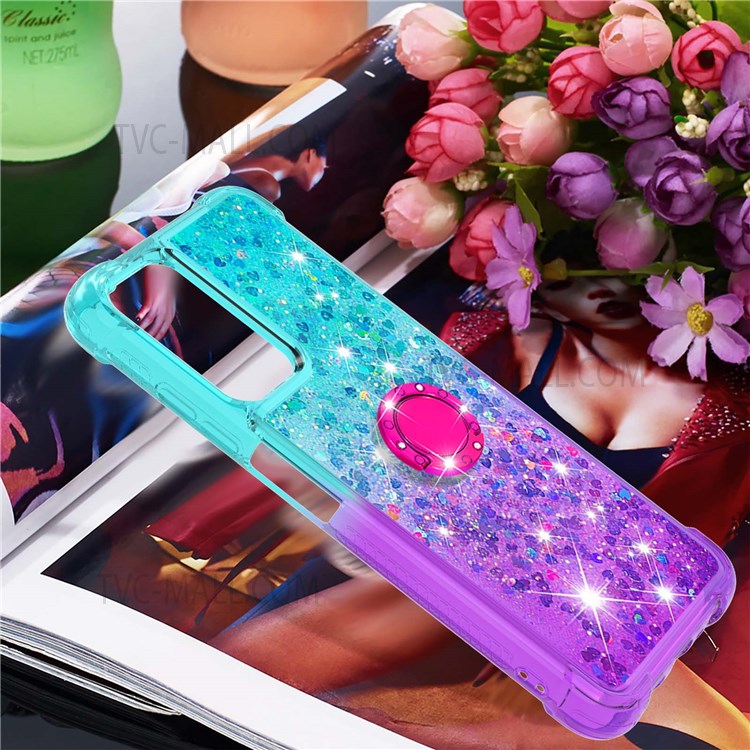 For Samsung Galaxy A03s (166.5 x 75.98 x 9.14mm) LE3-2 Series Well-protected Flowing Liquid Quicksand Gradient TPU Stylish Cover with Ring Kickstand - Sky Blue/Purple-7