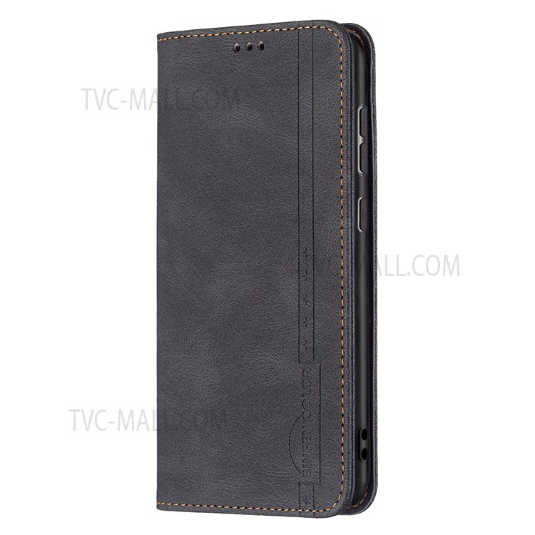 BINFEN COLOR BF08 PU Leather Wallet Phone Case for Samsung Galaxy A73 5G, RFID Blocking Stand Magnetic Absorption Shockproof TPU Flip Cover - Black-2