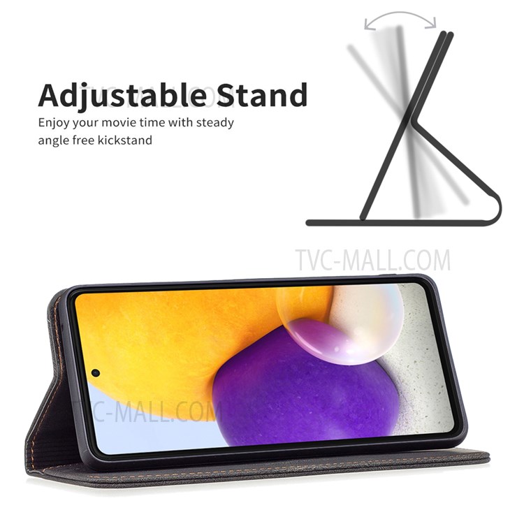 BINFEN COLOR BF08 PU Leather Wallet Phone Case for Samsung Galaxy A73 5G, RFID Blocking Stand Magnetic Absorption Shockproof TPU Flip Cover - Black-4