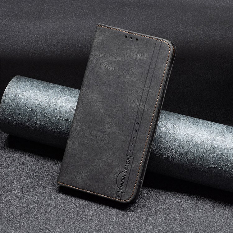 BINFEN COLOR BF08 PU Leather Wallet Phone Case for Samsung Galaxy A73 5G, RFID Blocking Stand Magnetic Absorption Shockproof TPU Flip Cover - Black-7