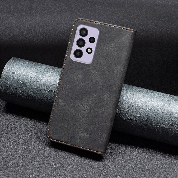 BINFEN COLOR BF08 PU Leather Wallet Phone Case for Samsung Galaxy A73 5G, RFID Blocking Stand Magnetic Absorption Shockproof TPU Flip Cover - Black-8