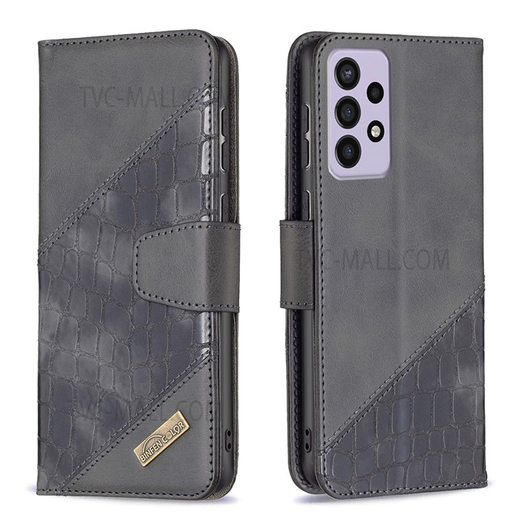 BINFEN COLOR BF04 for Samsung Galaxy A73 5G Crocodile Texture Wallet Leather Well-protected Anti-drop Cell Phone Stand Case - Black-1