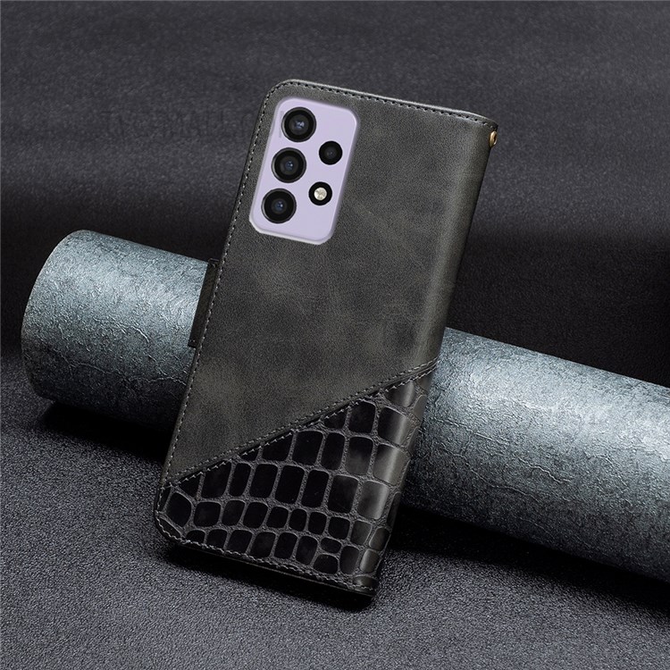 BINFEN COLOR BF04 for Samsung Galaxy A73 5G Crocodile Texture Wallet Leather Well-protected Anti-drop Cell Phone Stand Case - Black-7
