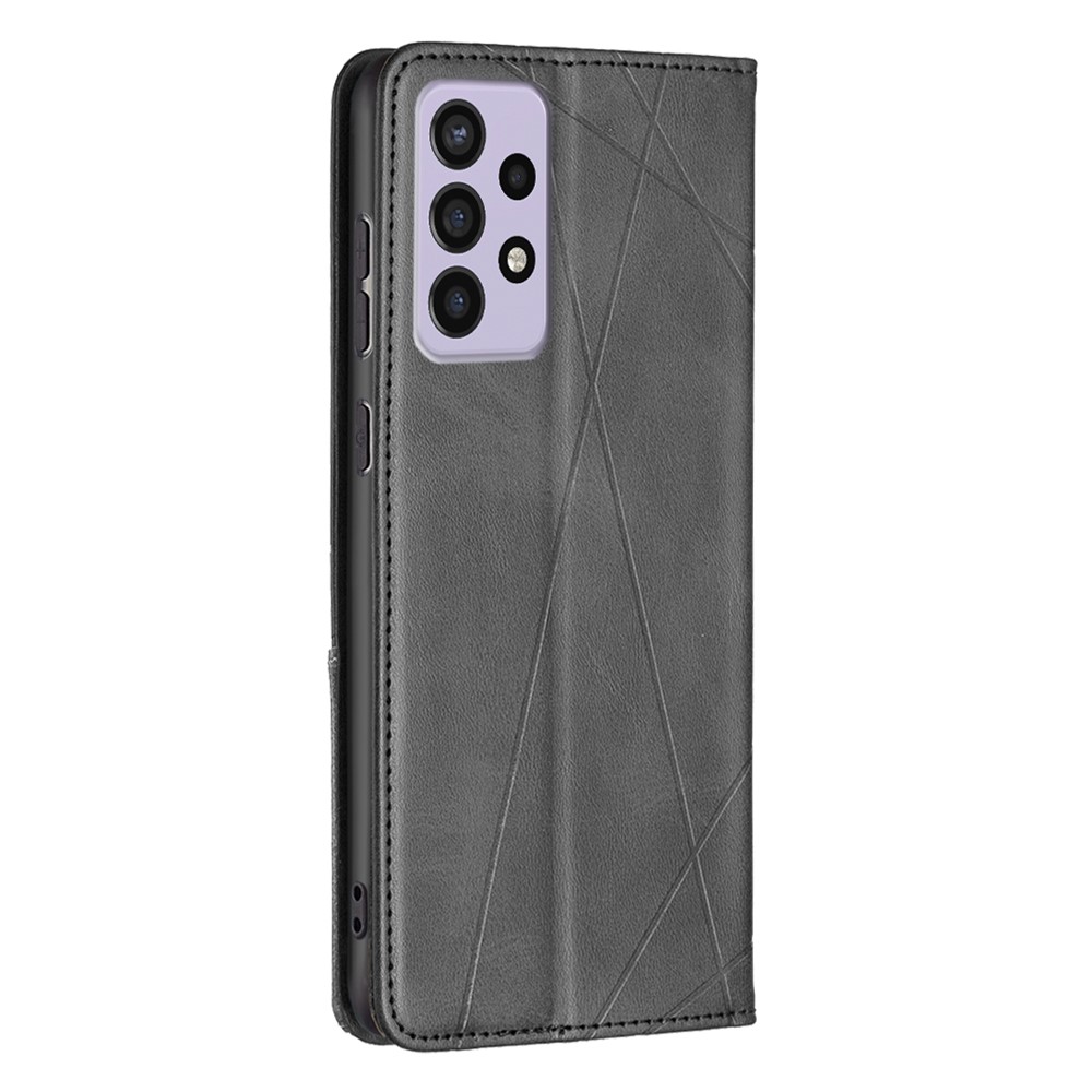 For Samsung Galaxy A73 5G Splicing Style Phone Cover Rhombus-Like Imprinting Card Slots Design Leather Stand Phone Case - Black-3
