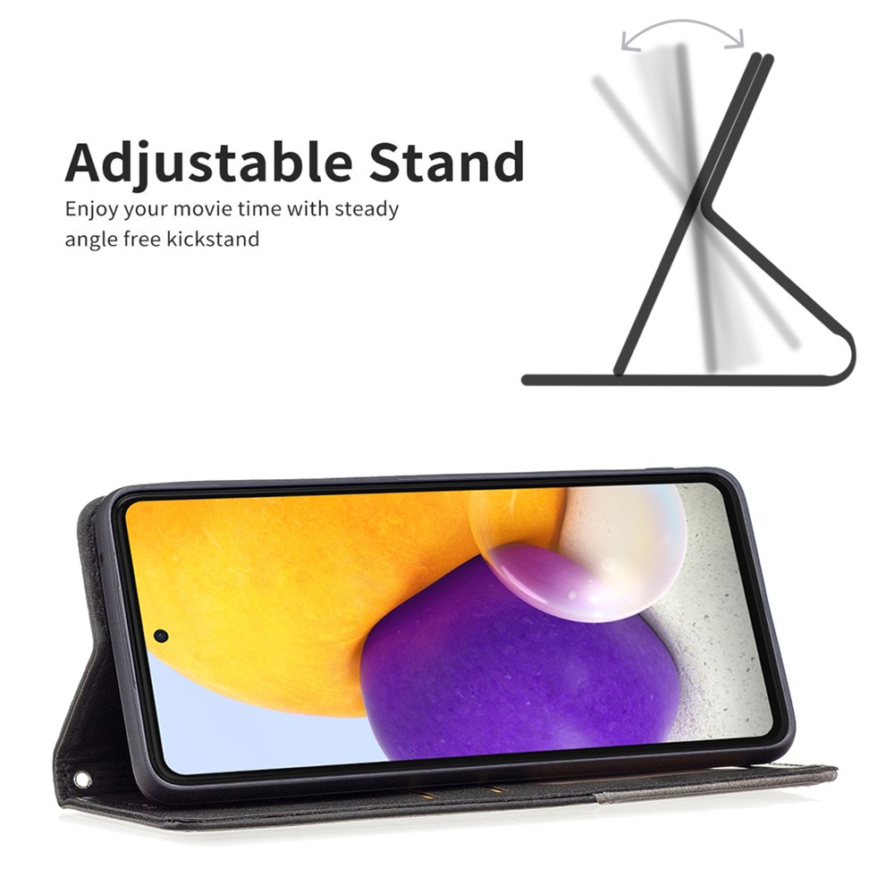 For Samsung Galaxy A73 5G Splicing Style Phone Cover Rhombus-Like Imprinting Card Slots Design Leather Stand Phone Case - Black-4