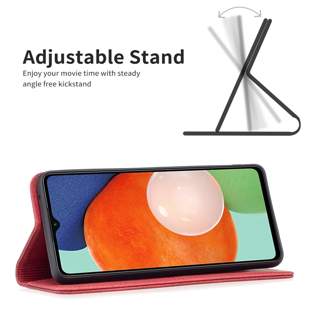 BINFEN COLOR BF08 PU Leather Flip Folio Case for Samsung Galaxy A13 4G, Magnetic Absorption RFID Blocking Wallet Stand Phone Cover - Red-5