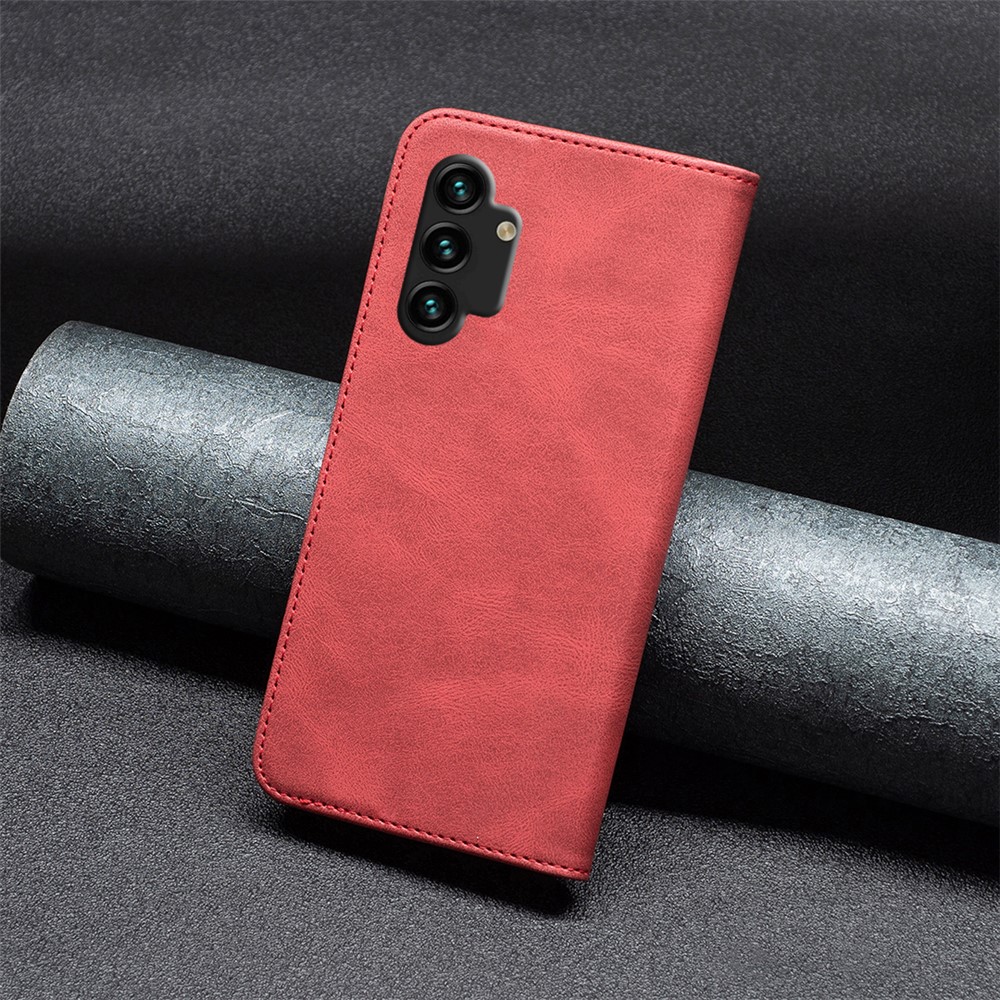BINFEN COLOR BF08 PU Leather Flip Folio Case for Samsung Galaxy A13 4G, Magnetic Absorption RFID Blocking Wallet Stand Phone Cover - Red-9
