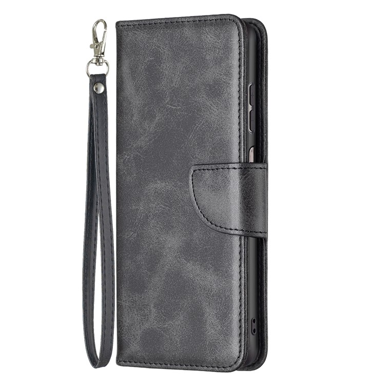 Pour Samsung Galaxy A13 4G Texturant PU Cuir Folio Flip Cover Stand Magnetic Phone Base Avec Sangle - le Noir-2