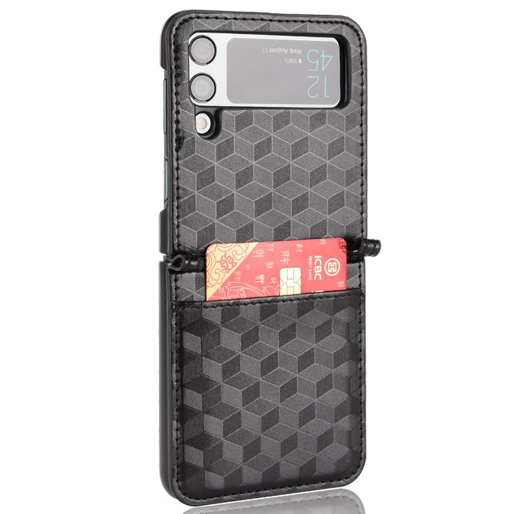 For Samsung Galaxy Z Flip3 5G Rhombus Imprinted PU Leather Coated PC One-piece Flipping Phone Case with Card Holder - Black-2