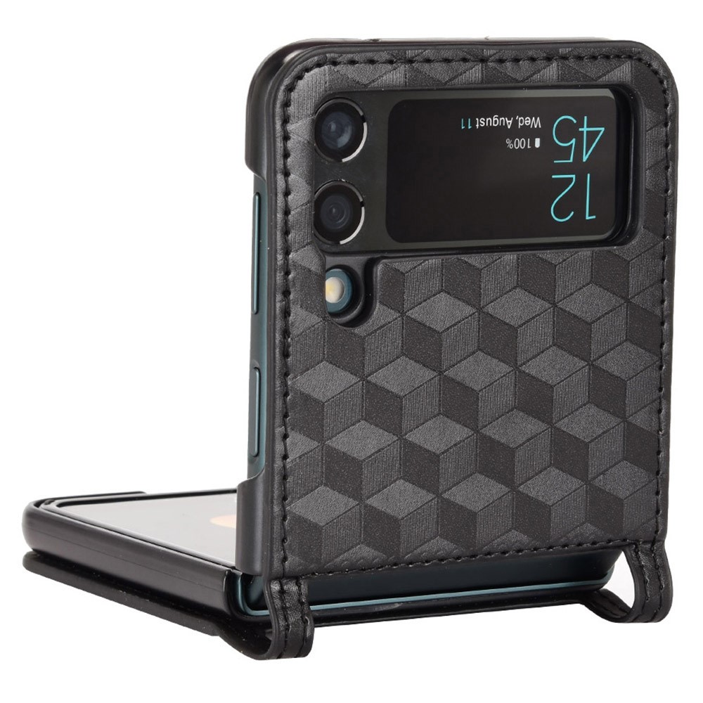 For Samsung Galaxy Z Flip3 5G Rhombus Imprinted PU Leather Coated PC One-piece Flipping Phone Case with Card Holder - Black-3