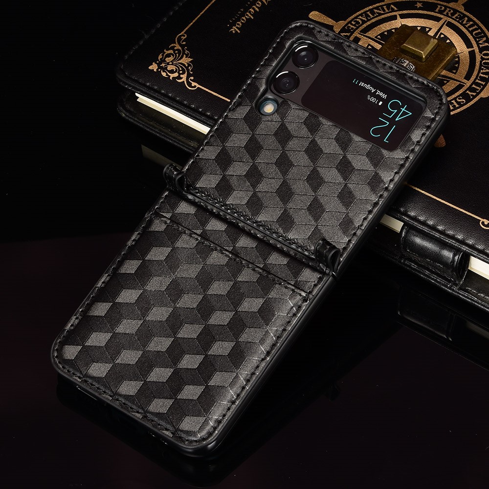 For Samsung Galaxy Z Flip3 5G Rhombus Imprinted PU Leather Coated PC One-piece Flipping Phone Case with Card Holder - Black-7