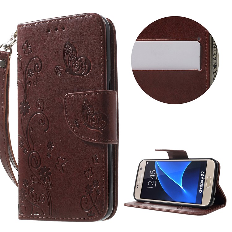 

Imprint Flower Wallet Leather Shell for Samsung Galaxy S7 SM-G930 - Brown