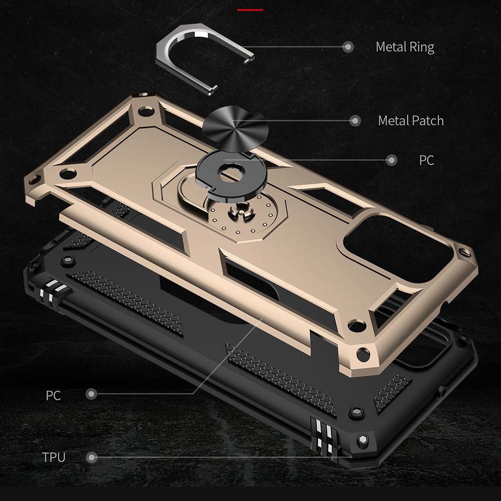 For Samsung Galaxy F52 5G Military Grade Anti-Drop Hybrid Phone Case with Ring Kickstand Cell Phone Case - Gold-4